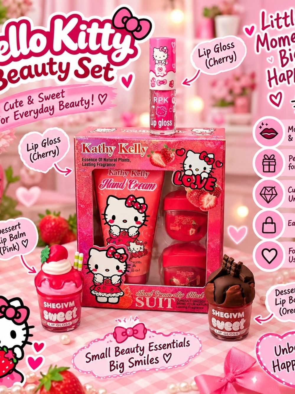 Hello Kitty Pink Lip & Hand Cream Beauty Set